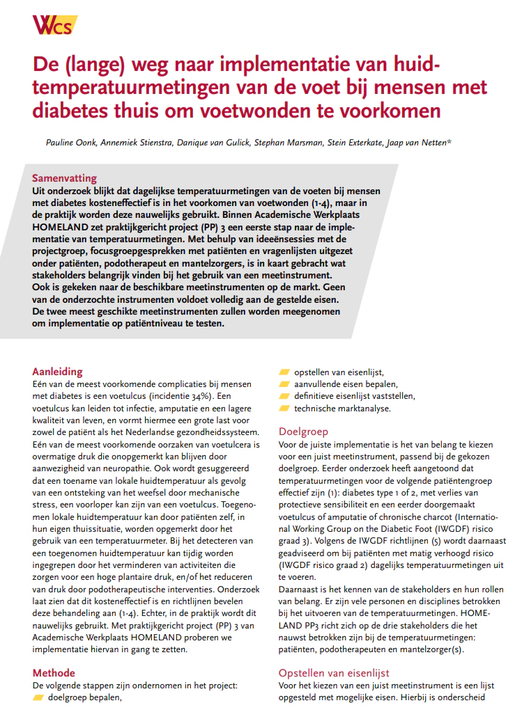 The (long) road to implementing foot skin temperature measurements in people with diabetes at home to prevent foot ulcers