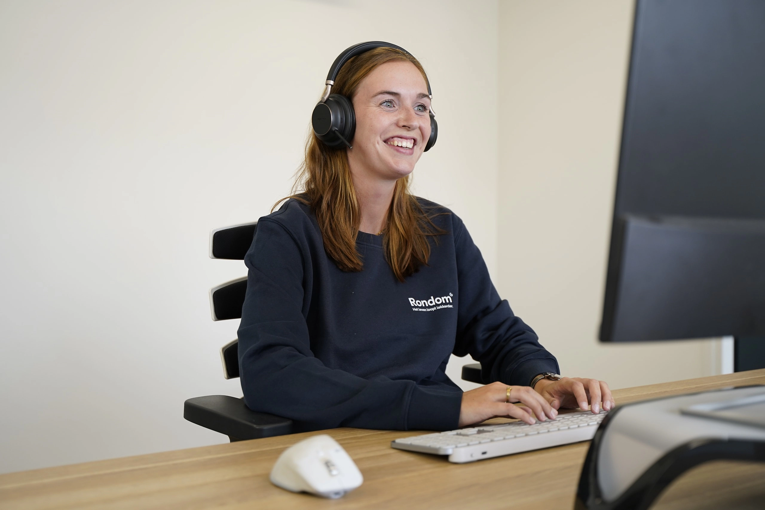 Customer service representative wearing a headset